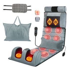 Full Body Electric Massage Mat Heating Vibration Massage Pad Cushion Back Massage Mattress Chair Pad with Neck Foot Massage Head Pillow and Cloth (Color: Grey, Type: Advanced)